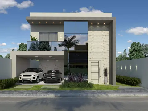 Projeto em 3D: Fachada de casa duplex com garagem