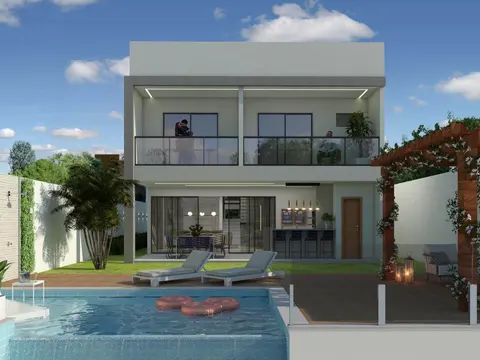 Projeto em 3D: Casa duplex com piscina e pergolado