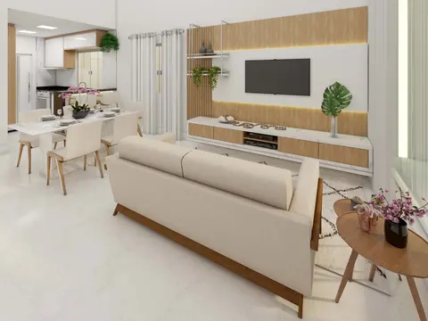 Projeto em 3D: Sala de estar e jantar integradas