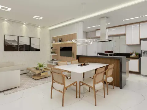 Projeto em 3D: Cozinha e sala de jantar integradas